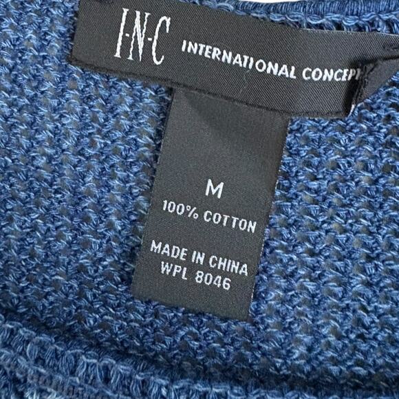 INC Y2K Style Boho Festival Floral Artsy Bell Sleeves Cold Shoulder Knit M Blue - Picture 6 of 8